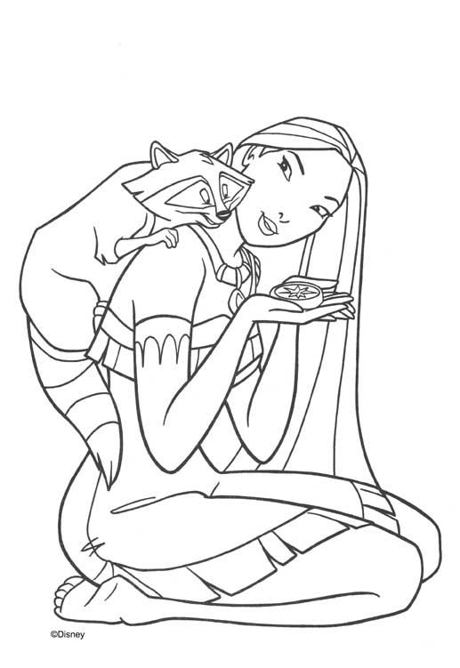 coloriage pocahontas et meeko regardent la boussole